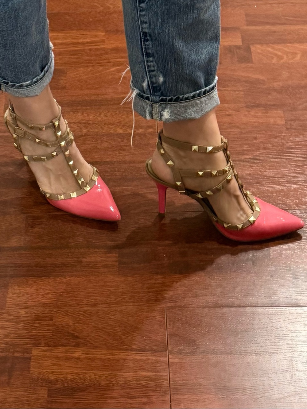 BCBGeneration Pink Patent Studded T‑Strap Heels - Picture 4 of 8